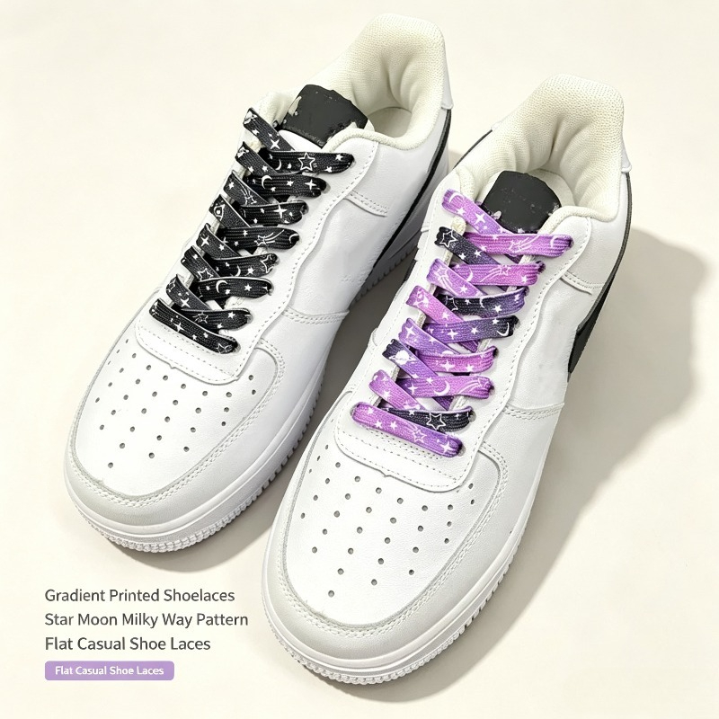 フラットグラデーションスタームーン天の川プリント靴ひもカラフ - Lace Replacement Flat のレビューと価格
